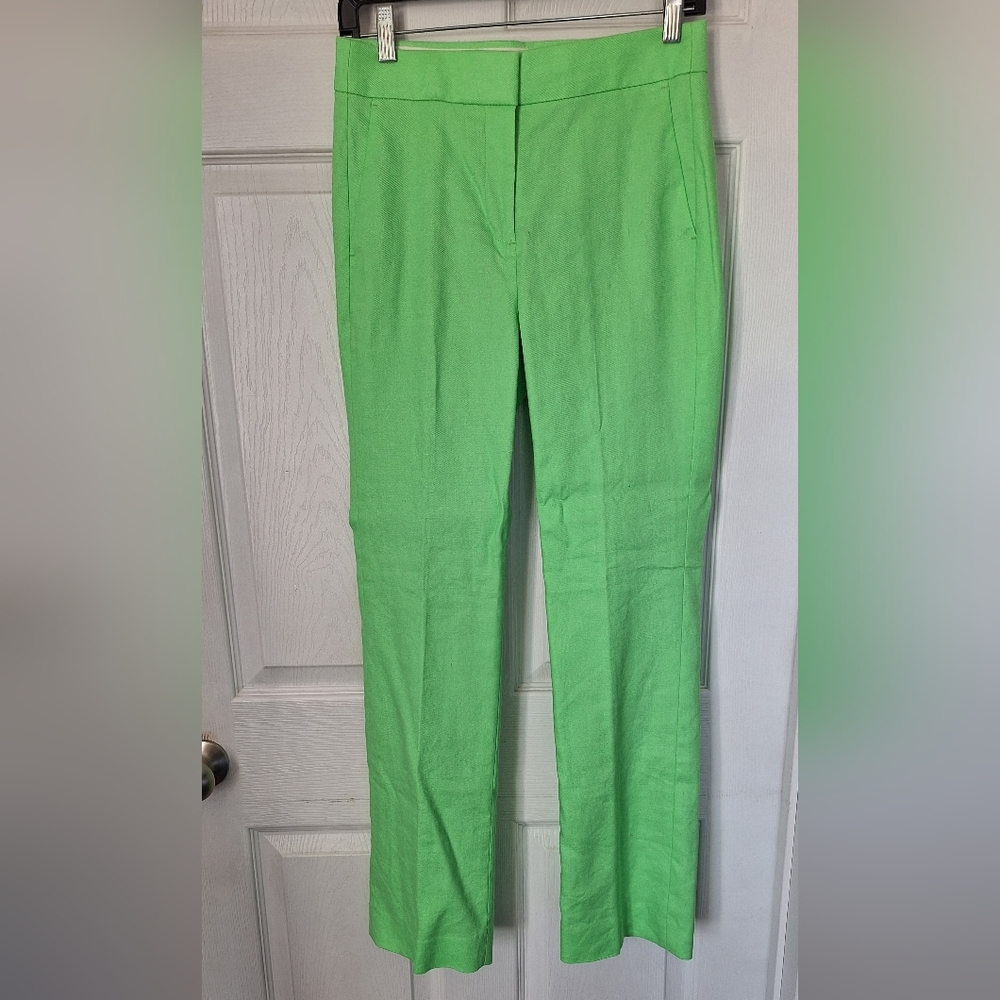 J. Crew Re-Imagined Lime Green Linen Blend Straight Leg Pants